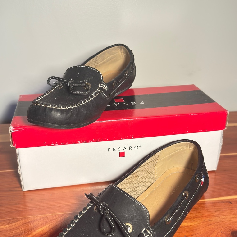 Pesaro Black Leather Men's Slip-On Loafers